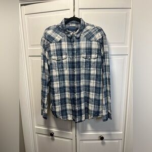 Lucky Brand True Indigo Classic Fit Long Sleeve Pearl Snap Shirt Size Me…